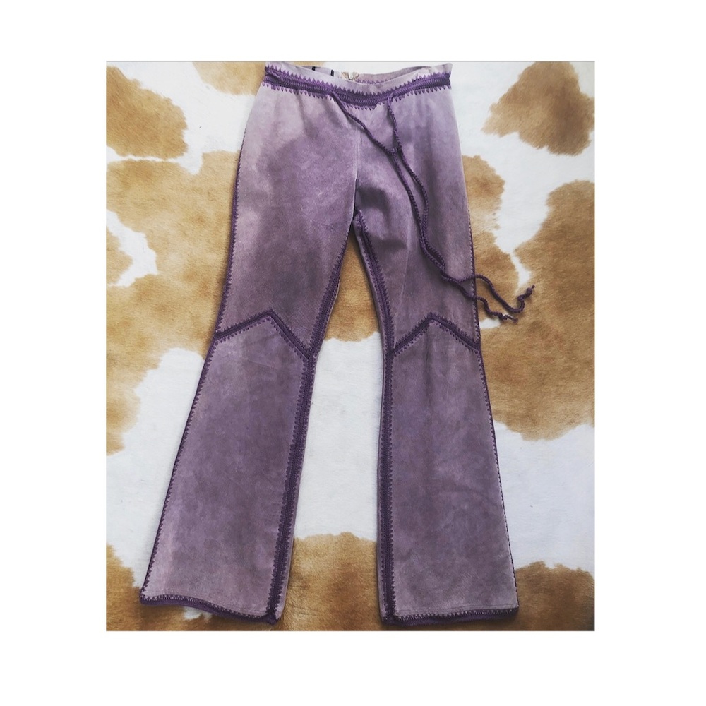 LAVENDER suede hip-hugger bellbottom pants. Boho